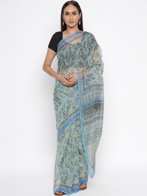 

Fabindia Blue & Grey Floral Block Print Saree