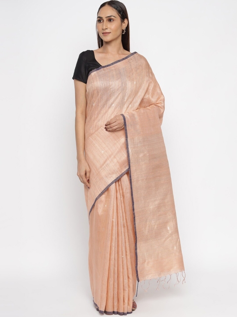 

Fabindia Peach-Coloured & Blue Woven Design Silk Blend Saree