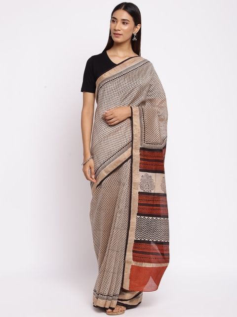 

Fabindia Beige & Red Ethnic Motifs Printed Bagh Saree