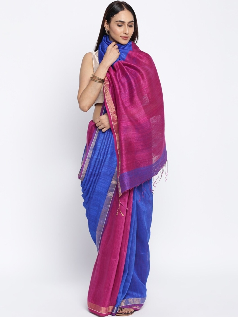 

Fabindia Blue & Pink Woven Design Zari Pure Cotton Saree