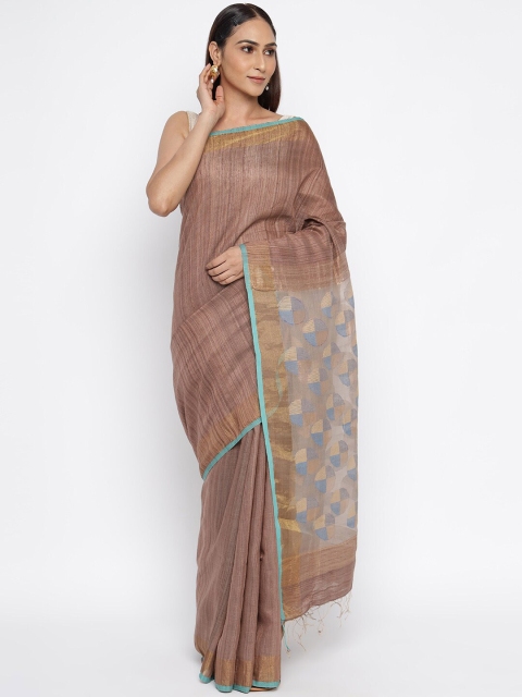 

Fabindia Mauve & White Woven Design Zari Silk Blend Jamdani Saree