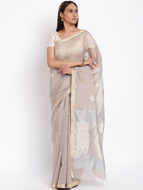 

Fabindia Grey Woven Designed Chanderi Morshikha Saree