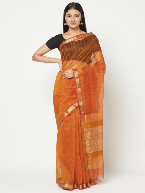 

Fabindia Mustard & Gold-Toned Striped Saree