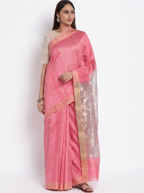 

Fabindia Pink & Grey Woven Design Zari Pure Silk Saree