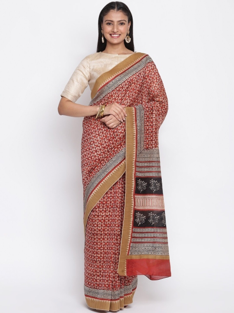

Fabindia Maroon & Beige Floral Bagru Saree