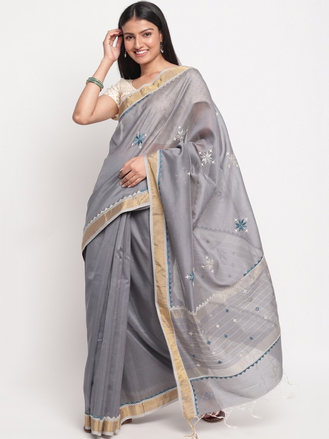 

Fabindia Grey & White Floral Saree