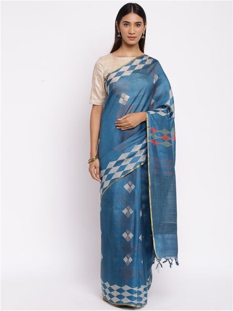 

Fabindia Blue & Beige Woven Design Zari Pure Silk Saree