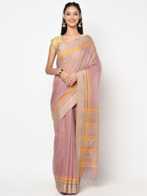 

Fabindia Mauve & Yellow Maheshwari Saree