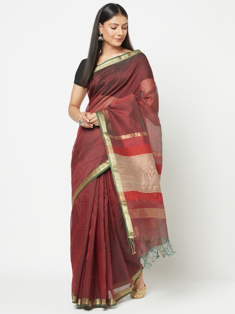

Fabindia Maroon Striped Maheshwari Saree