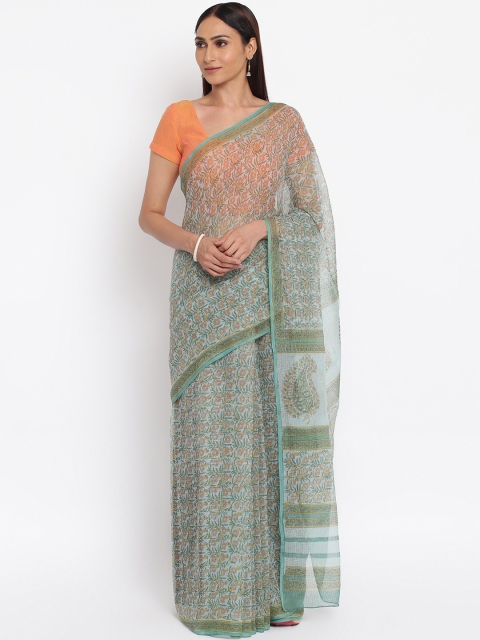 

Fabindia Teal Green Floral Printed Kota Saree