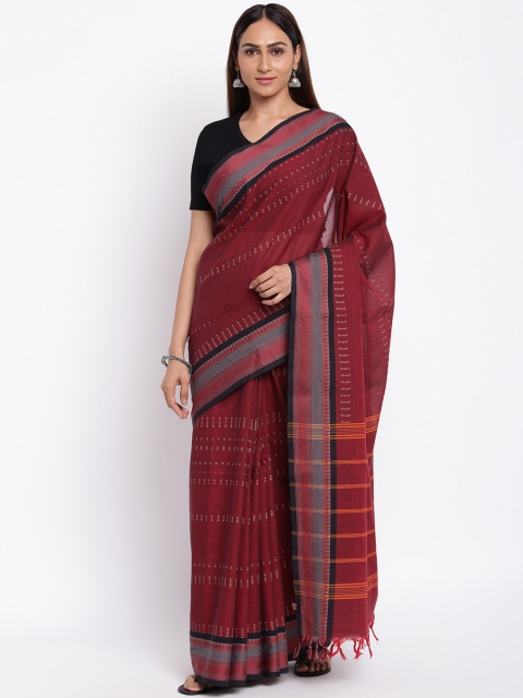 

Fabindia Maroon & Black Woven Design Pure Cotton Saree