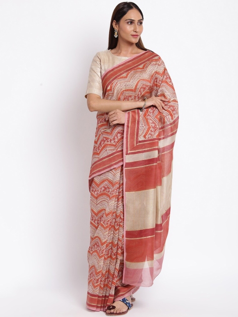 

Fabindia Rust & Beige Ethnic Motifs Printed Block Print Saree