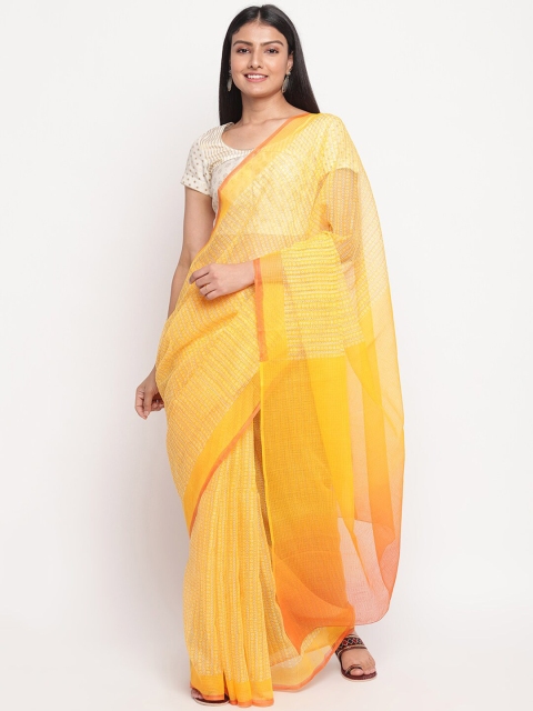 

Fabindia Yellow & Orange Ethnic Motifs Block Print Saree