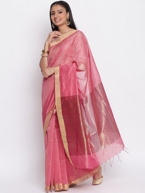 

Fabindia Pink & Gold-Toned Woven Design Zari Chanderi Saree