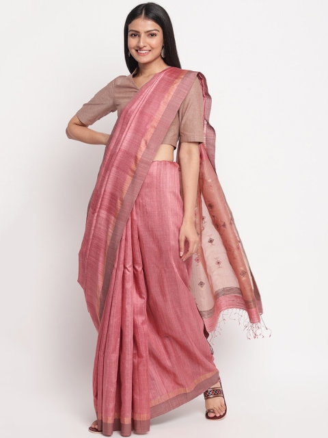 

Fabindia Pink & Beige Woven Design Zari Silk Blend Jamdani Saree