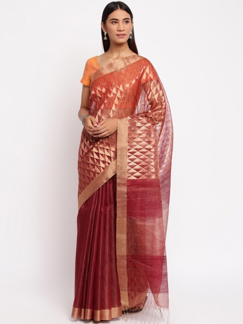 

Fabindia Brown & Orange Woven Design Zari Pure Silk Saree