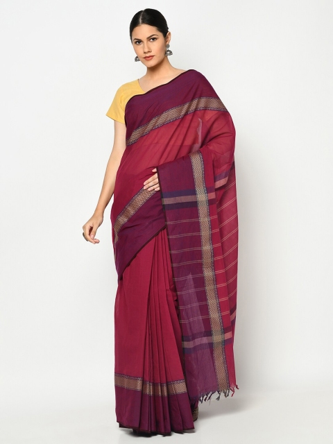 

Fabindia Maroon & Purple Striped Kanchi Pure Cotton Saree