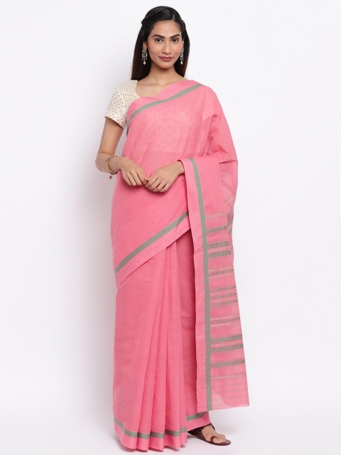 

Fabindia Pink & Green Woven Design Pure Cotton Saree