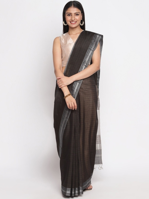 

Fabindia Charcoal & Beige Striped Maheshwari Saree