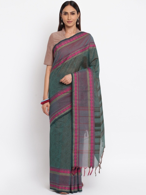 

Fabindia Teal & Pink Woven Design Pure Cotton Saree