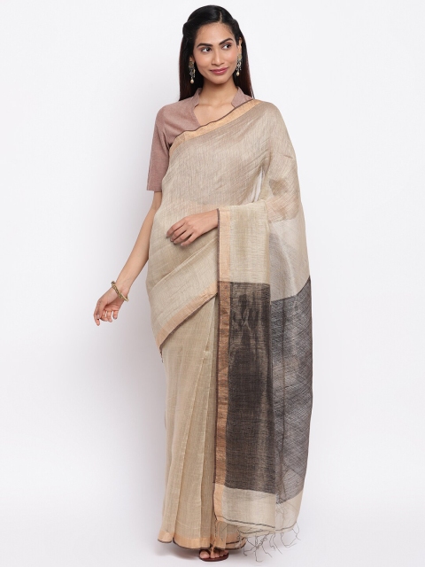 

Fabindia Beige Linen Blend Saree With Zari Detail