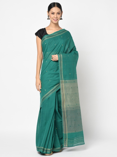 

Fabindia Sea Green & Beige Ethnic Motifs Woven Pure Cotton Saree