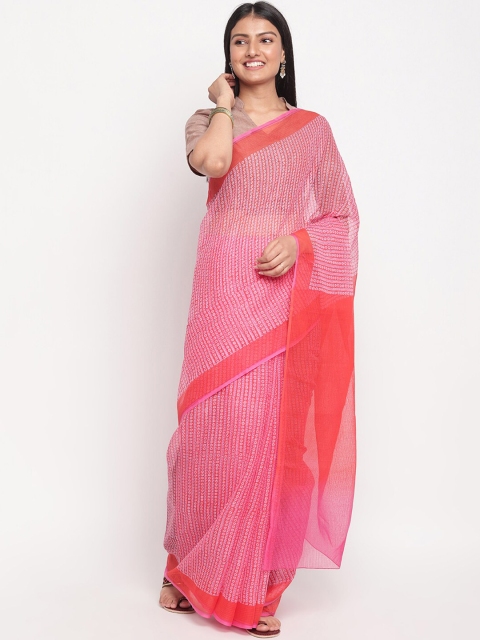 

Fabindia Magenta & Red Floral Block Print Saree