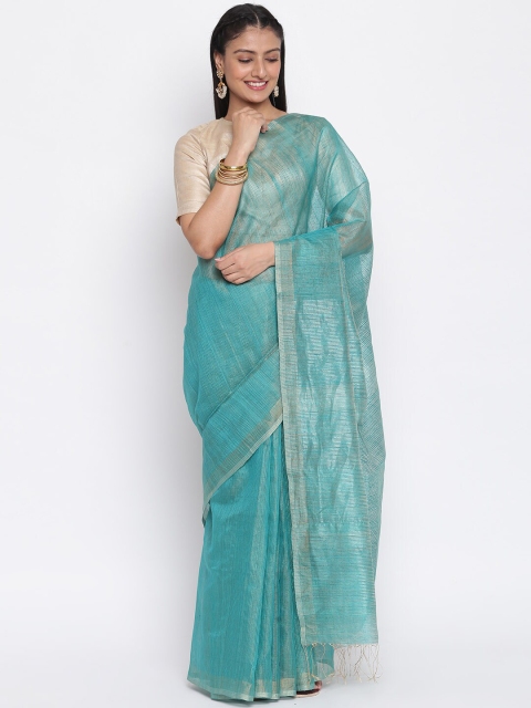 

Fabindia Teal Silk Blend Woven Loom Saree