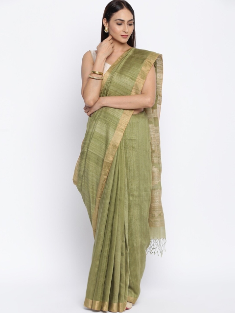 

Fabindia Green & Beige Woven Design Zari Silk Blend Jamdani Saree