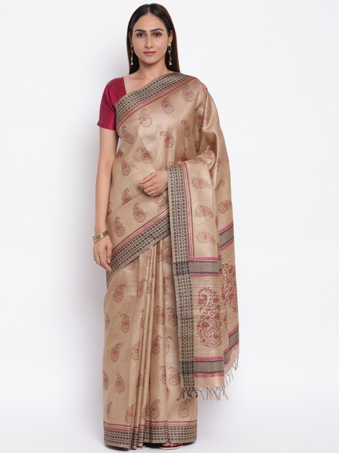 

Fabindia Beige & Red Paisley Silk Blend Block Print Saree