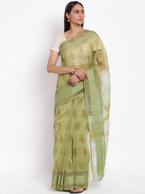 

Fabindia Green Ethnic Motifs Maheshwari Saree