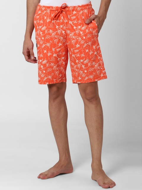 

Peter England Men Orange & White Printed Lounge Shorts