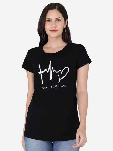 

FurryFlair Women Black Typography Printed T-shirt