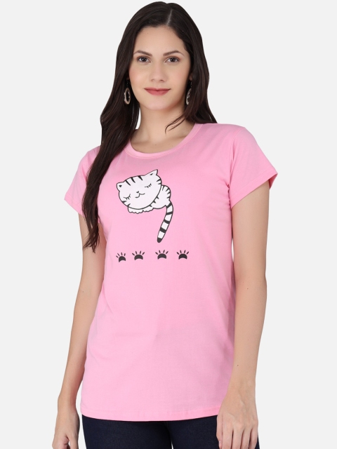 

FurryFlair Women Pink Printed T-shirt