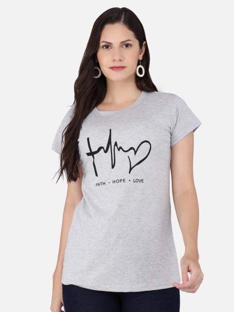 

FurryFlair Women Grey Printed T-shirt
