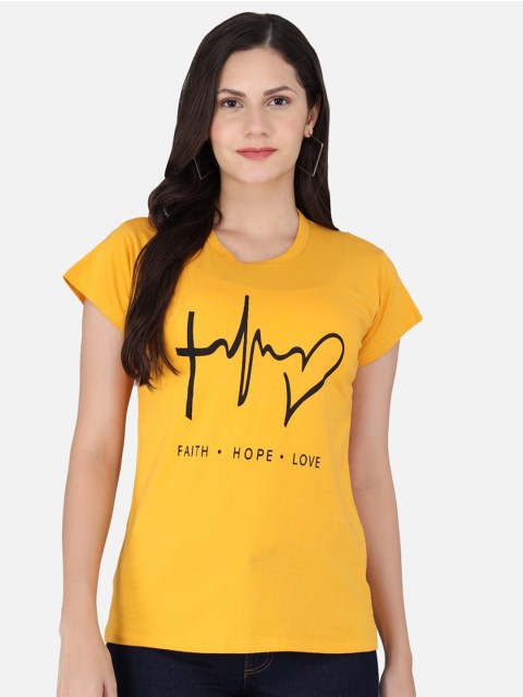 

FurryFlair Women Yellow Printed T-shirt