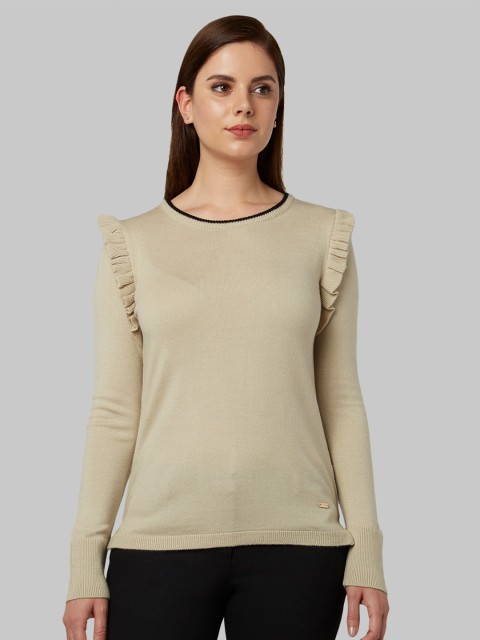 

Park Avenue Woman Women Beige Solid Pullover Acrylic Sweater