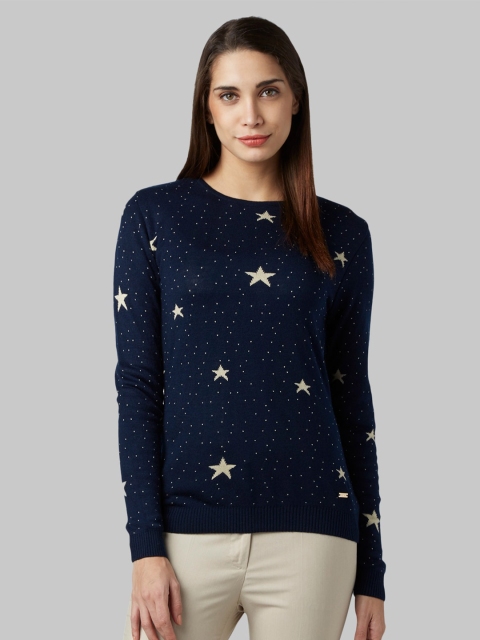 

Park Avenue Woman Women Blue & Beige Stars Patterned Pullover Acrylic Sweater