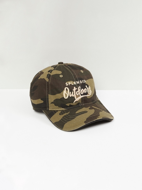 

max Men Olive Green Printed Pure Cotton Baseball Cap