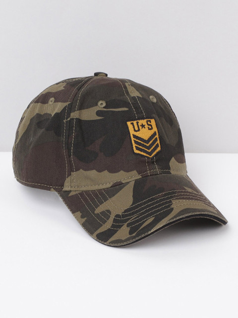 

max Men Olive Green & Brown Camouflage Printed Pure Cotton Baseball Cap