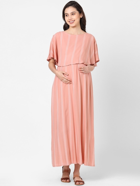 

Mystere Paris Pink Striped Maternity Maxi Dress