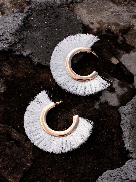

Bellofox White Tasselled Contemporary Half Hoop Earrings