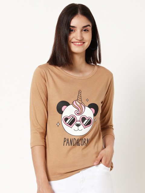 

Bewakoof Women Brown & White Graphic Printed T-shirt