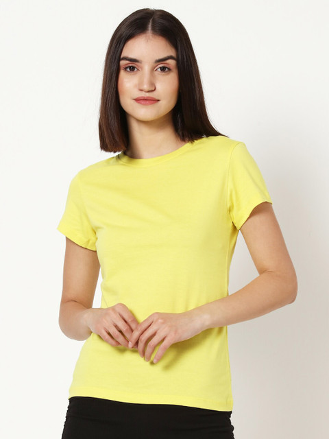 

Bewakoof Women Yellow Solid T-shirt