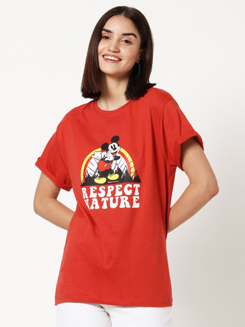 

Bewakoof Women Red & White 'Respect Nature Mickey 'Printed T-shirt