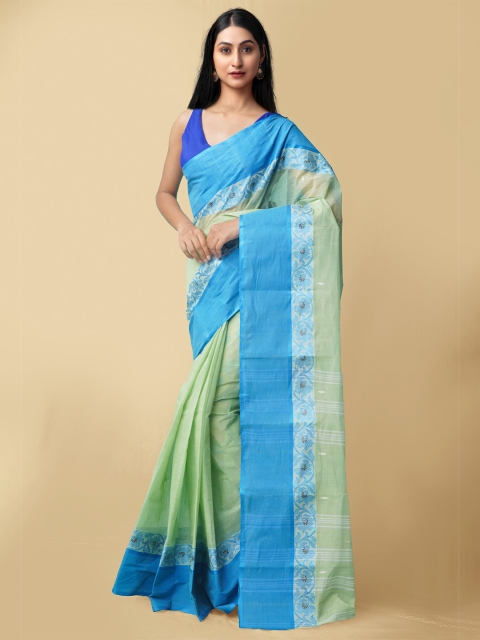 

Unnati Silks Green & Blue Woven Design Pure Cotton Taant Saree