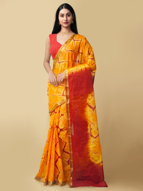 

Unnati Silks Orange & Yellow Pure Cotton Leheriya Saree