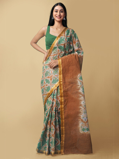

Unnati Silks Women Green & Brown Pure Shibori Cotton Saree