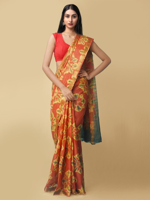 

Unnati Silks Women Orange & Yellow Pure Shibori Cotton Sustainable Saree