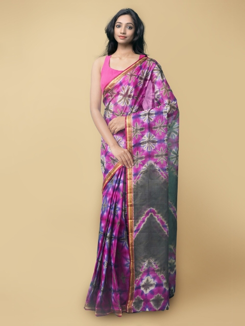 

Unnati Silks Women Pink & Grey Pure Shibori Cotton Saree